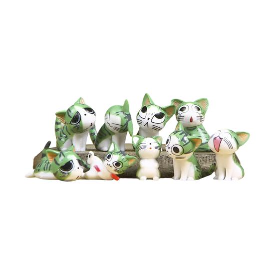 9Pcs Cartoon Cat Figure PVC Kitten Statue Mini Animal Figurine Home Office Desktop Decoration