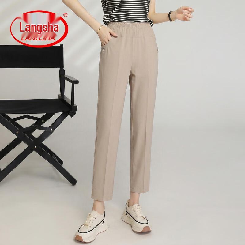 LangSha Women s High-Waist Draped Straight-Leg Crop Pants 3XL