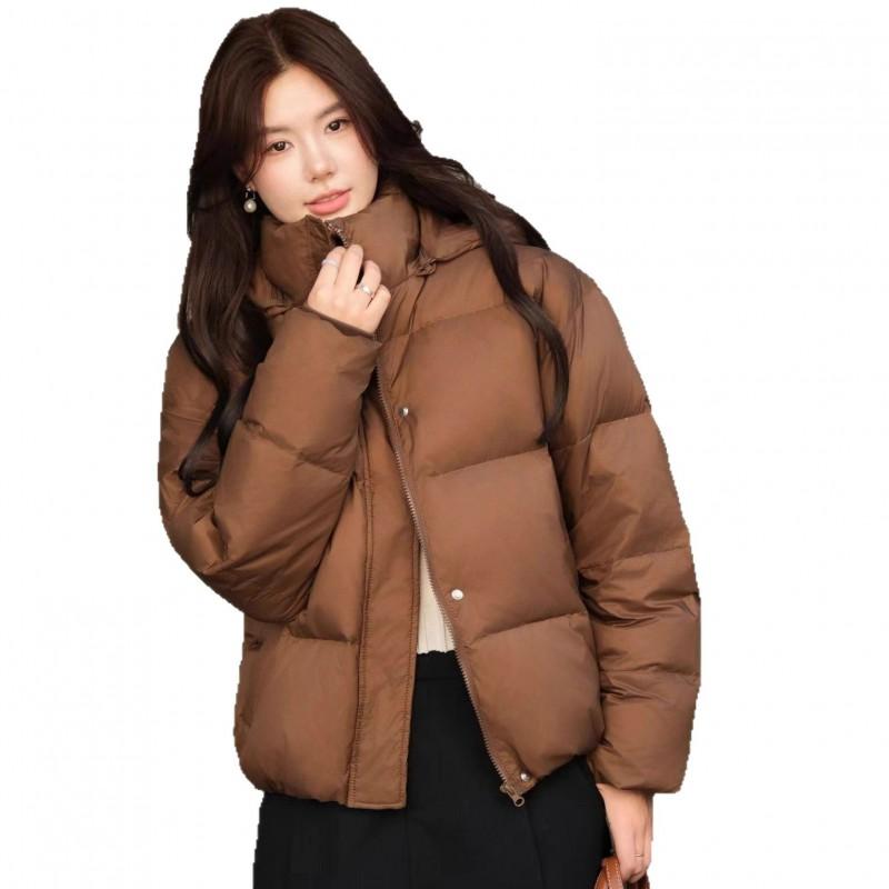Womens Short Puffer Jacket With Graphene-Infused Lining White Duck Down Fill Hooded Loose Fit Winter Coat
