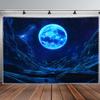 2D Cosmic Blue Moon & Mountain Tapestry Bedroom Background Decor