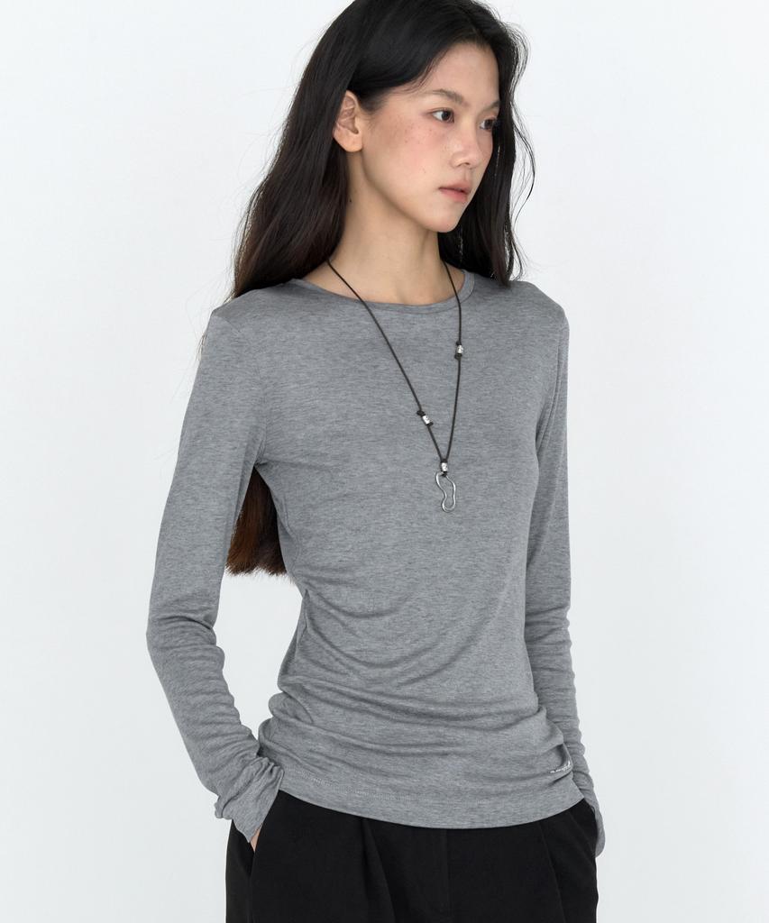 MONGDOL Wool Tencel Round Neck Long Sleeve T-Shirt Mdts111_6 Colors