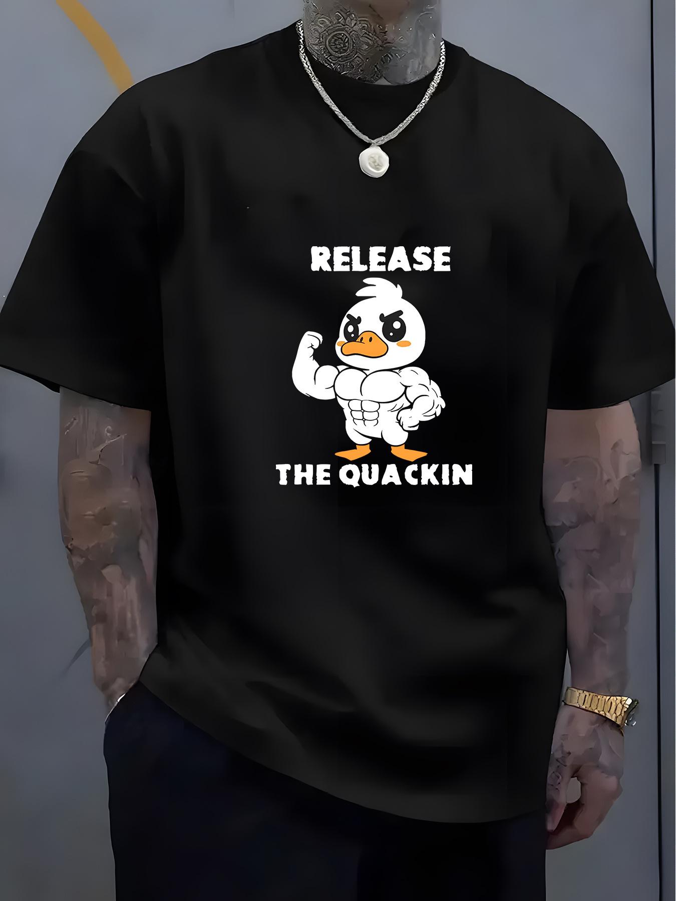 Casual Crew Neck T-shirt with Release The Quackin Duck Graphic Print - Breathable Polyester S