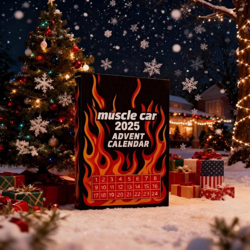 Calendar de Advent Jucării Mașini 2025, Calendar Numărătoare Inversă de Crăciun 24 Zile cu 24 Tipuri de Vehicule Muscle Car Surpriză