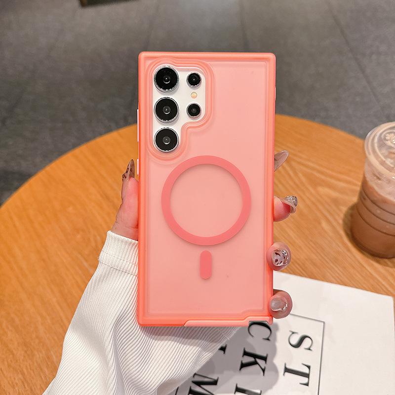 For S24 Ultra Magnetic Skin-feeling Semi-transparent Mobile Phone Case Magsafe Charging Anti-fall and Anti-wear Protective Case