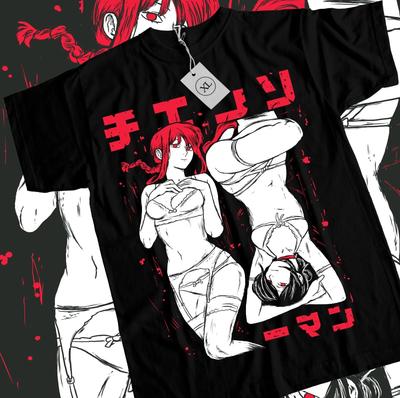 T-shirt Chainsaw Man Waifu Denji Power Horror Anime Pochita Maglietta Nera Tutte le Taglie