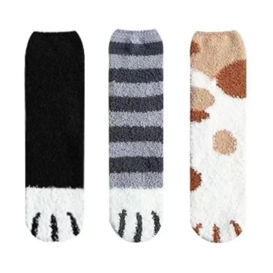 3 Pairs Womens Cats Paw Stripe 3d Socks Kawaii Fun Thick Girls Cartoon Animal Fingers Sock Hosiery Toe Zebra/Tiger/Cat Foot Sox