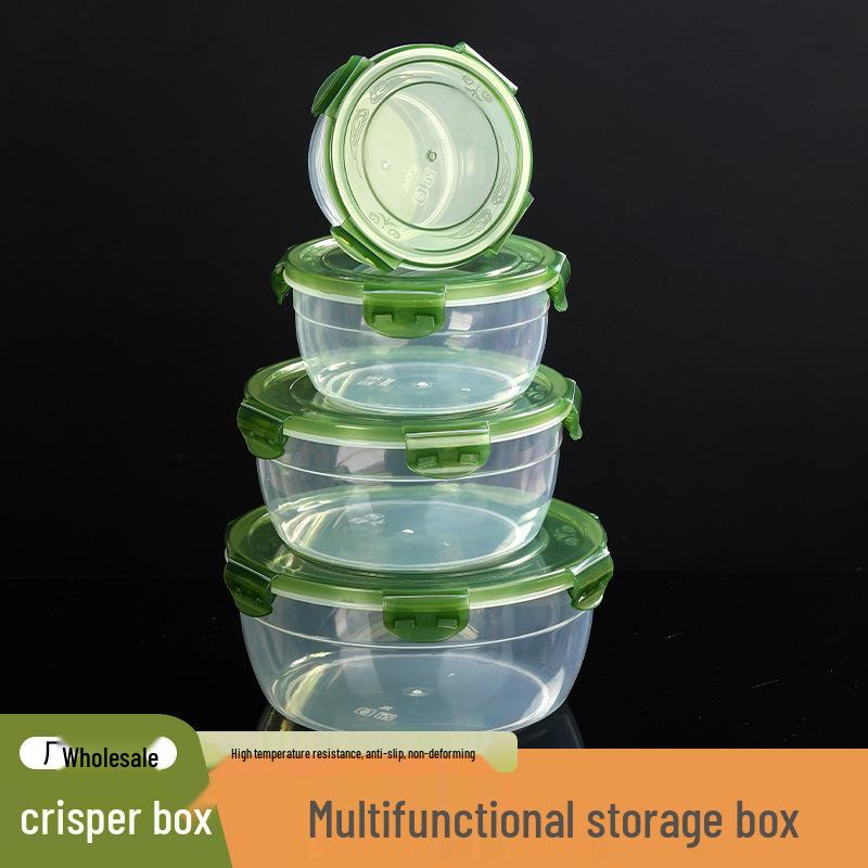 Clear Round Airtight Bowl Set - 4 Large, Thickened Fresh-keeping Containers with Lids for Kitchen or Office.