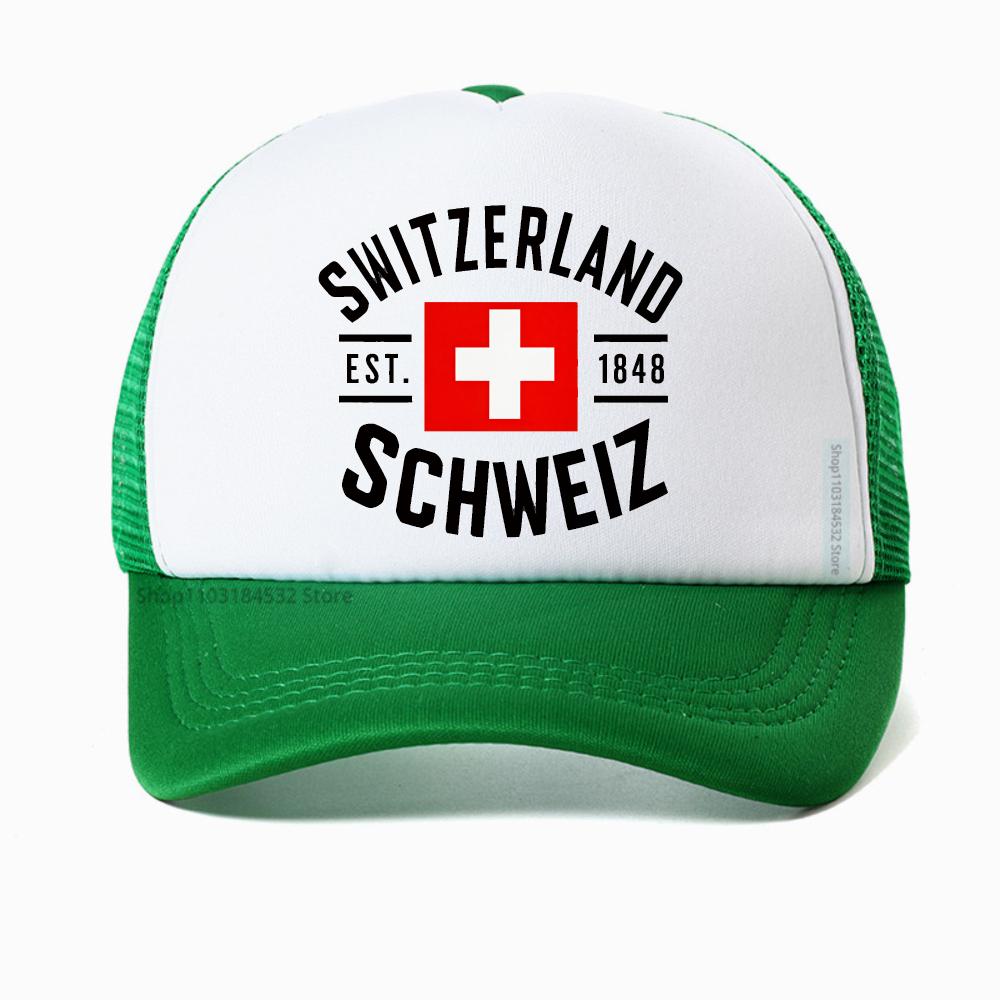 Casquette de baseball en maille respirante motif drapeau suisse pour homme et femme, chapeau trucker d'été, snapback réglable