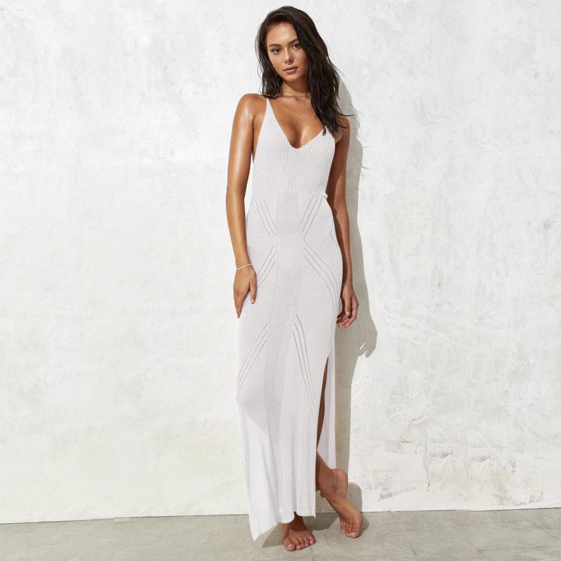 2023 European & American Knit Hollow Backless Beach Cover-Up: Sexy Long Skirt & Sunscreen Bikini Cover