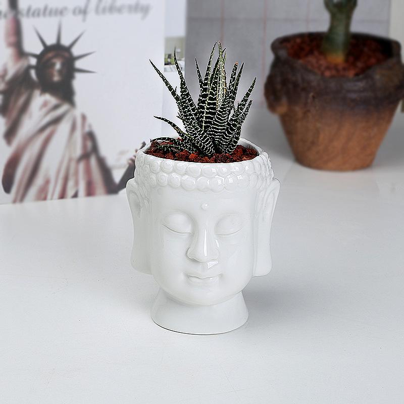 Ceramic Succulent Flower Pot White, Simple Desktop Creative Green Plant Buddha Flower Ornament White