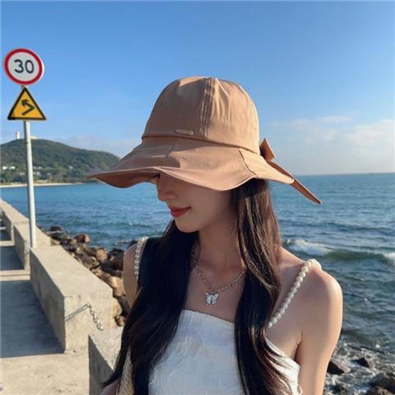 New bucket hat women's spring summer can tie ponytail portable versatile sunshade sunscreen face cover thin sun hat