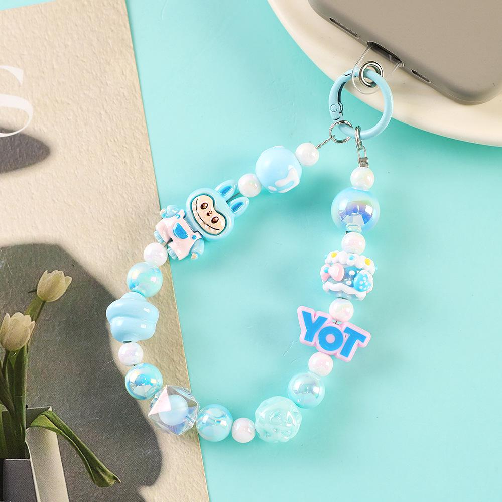 Handmade Cartoon Phone Charm: Dopamine Colors Beaded Keychain Lanyard