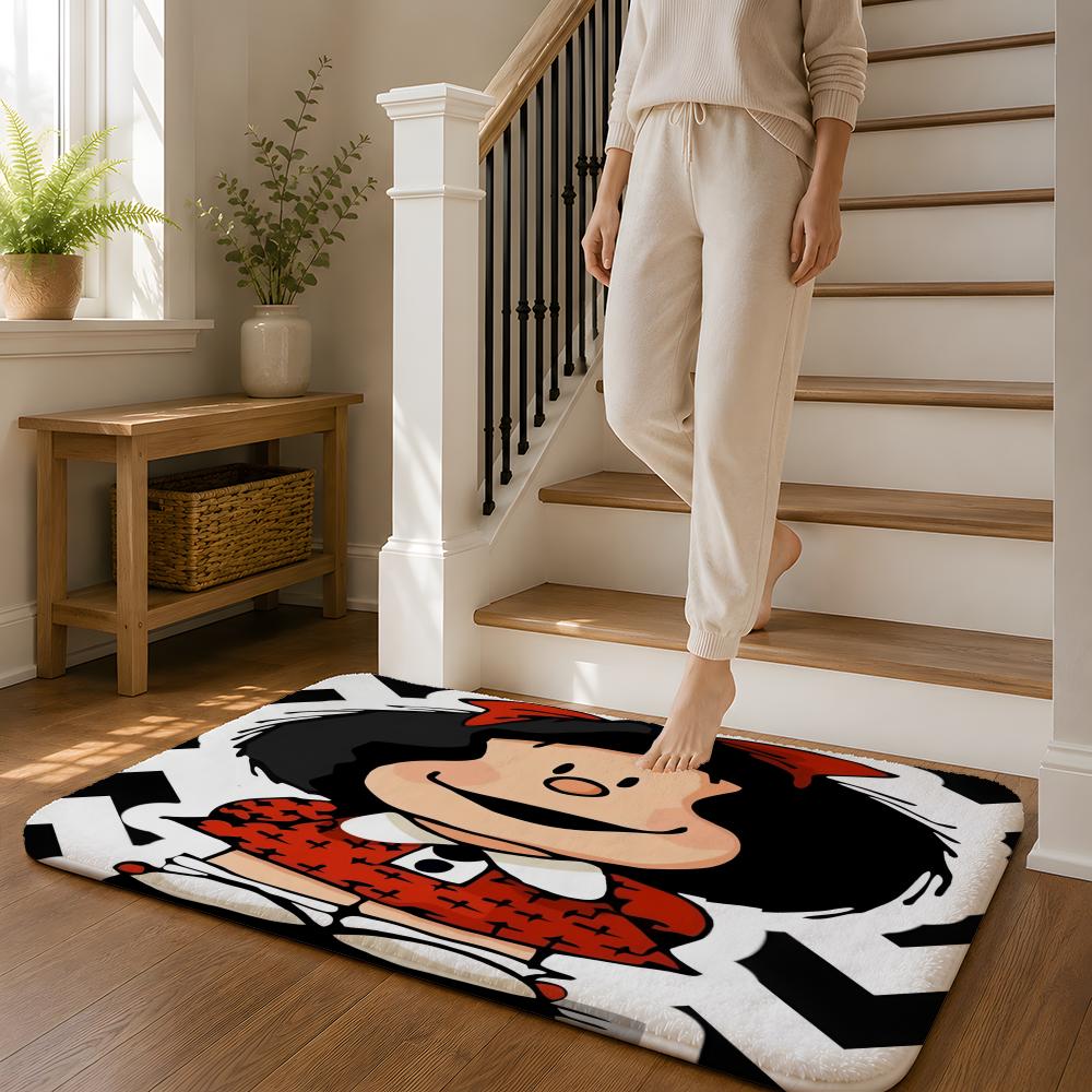 Cartoon M-Mafalda Floor Mat Flannel Rug Non Slip Absorbent Soft Washable For Entryway Hallway Bathroom Kitchen Decor