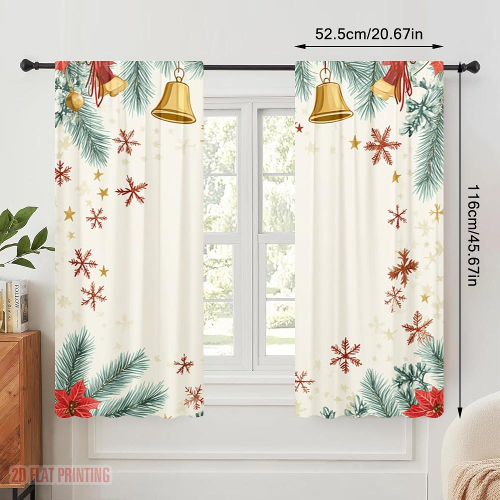 2 szt., nadruk płaski 2D Zasłona Okienna Dzwonki Gwiazdy Ostrokrzew Wszechstronny Poliester (bez pręta) Dekoracje do użytku domowego dla