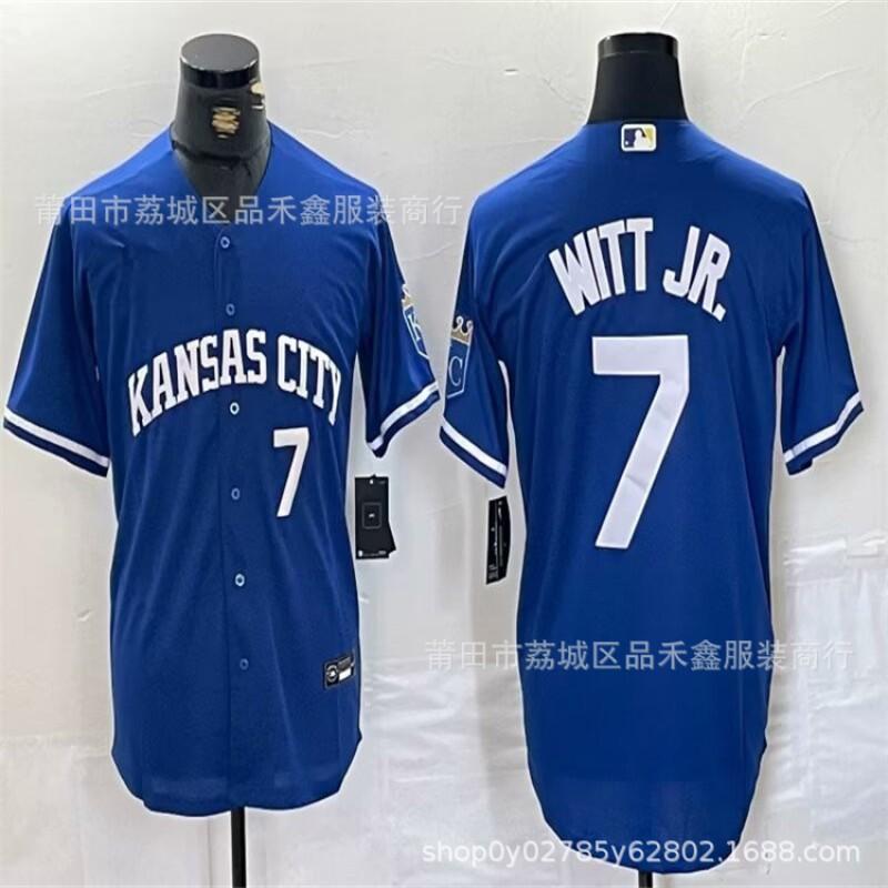 Mens Kansas City Royals MLB Baseball Jersey 7 Witt Jr Cotton Performance Tee Sports Fans Wear