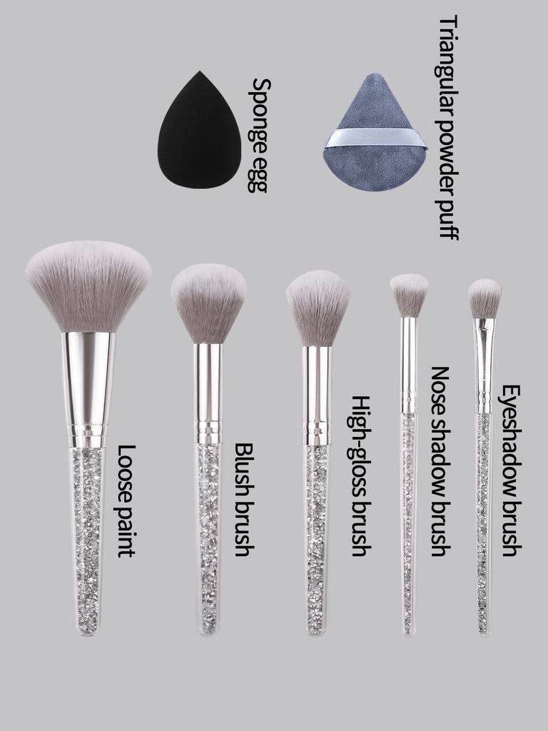 New 5pcs diamond-handled makeup brush, soft bristle blush and eyeshadow contouring brush + 4PCS makeup sponge powder puff