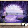 1pc Purple Wisteria Lavender Field Arched Background Flag - Vibrant Purple Polyester Wall Decor