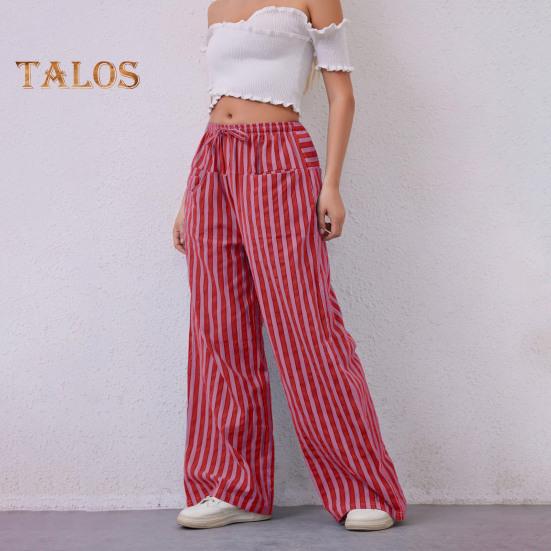 Pantaloni Lungi Dama Talie Joasă Talie Elastică Șnur Ajustabil Pantaloni Casual cu Buzunare Croială Largă Pantaloni cu Picior Lat