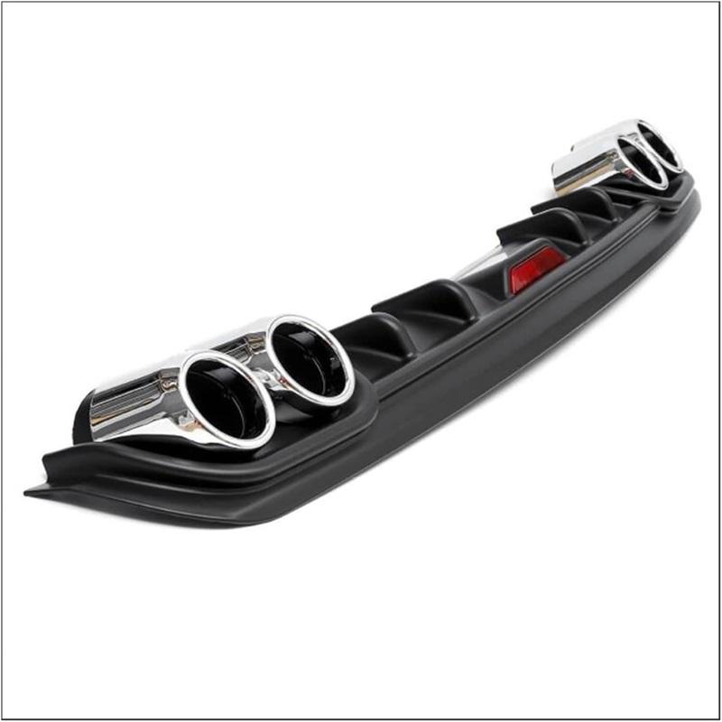 Universal Car Rear Bumper Diffuser Lip Spoiler with 4 Exhaust Tips Black Silver