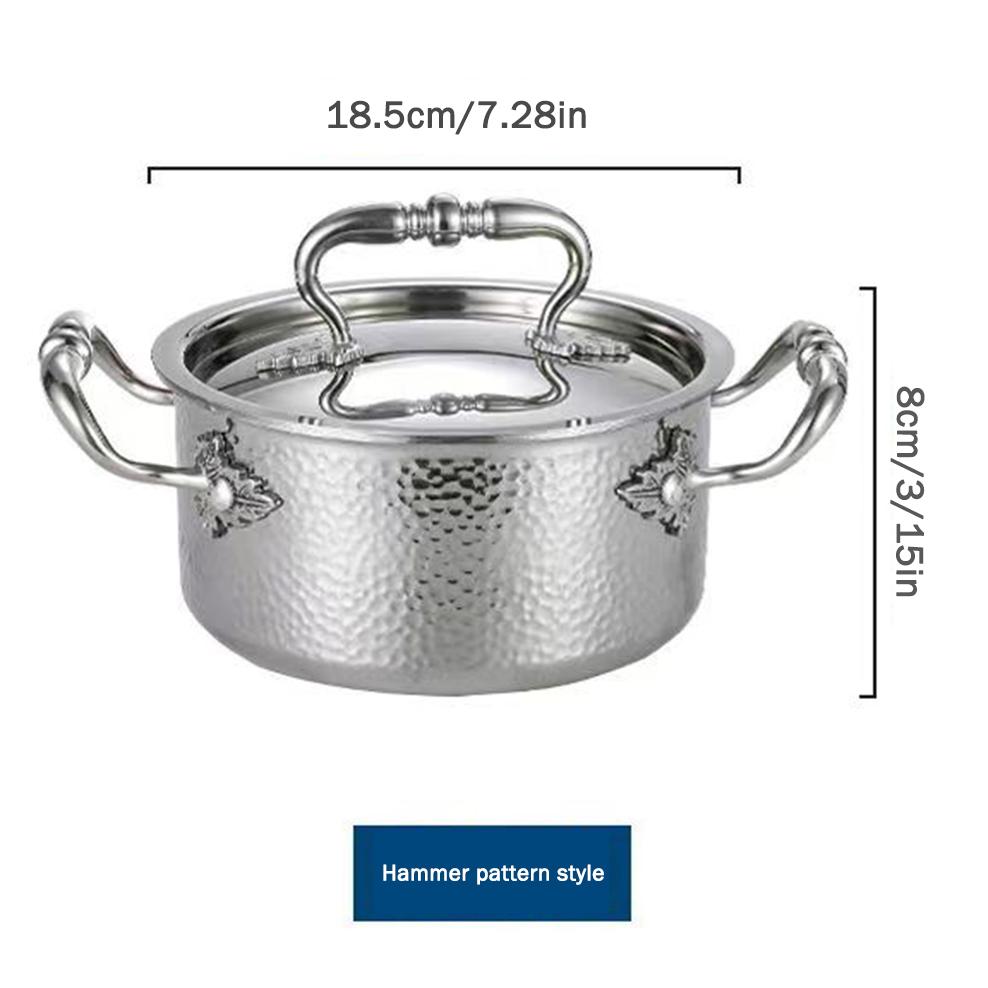304 Edelstahl Doppelohr Topf verdickt gehämmert Muster Einzelner Topf Mit Deckel Zuhause Selbst- Hot Pot Schmortopf Kochgeschirr