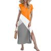Women's Casual Comfortable V Neck Loose Hem Split Vacation Short Sleeve Geometric Long Dresses