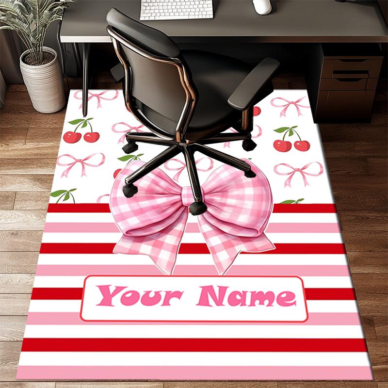1PC Custom Name Cherry Bow Theme Theme Floor Mat Ideal for Living Room, Game Rooms, Office, Bedroom, Floor Mat Playful Design