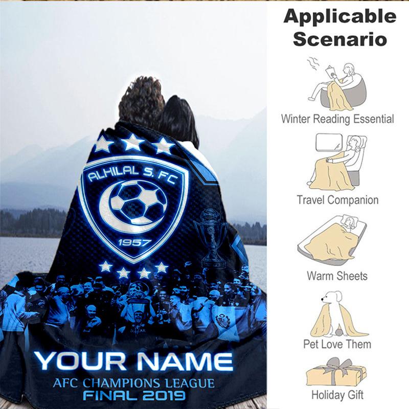 1PC Custom Name Blanket Hilal FC Crest Flannel Blankets Patterns Throw Blanket All-Season Soft Gift for Couch, Bed, Camping, Birthday Gifts