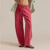 Women's Casual Fashion Solid Color Elastic Waist Drawstring Pockets Wide Leg Straight Pants