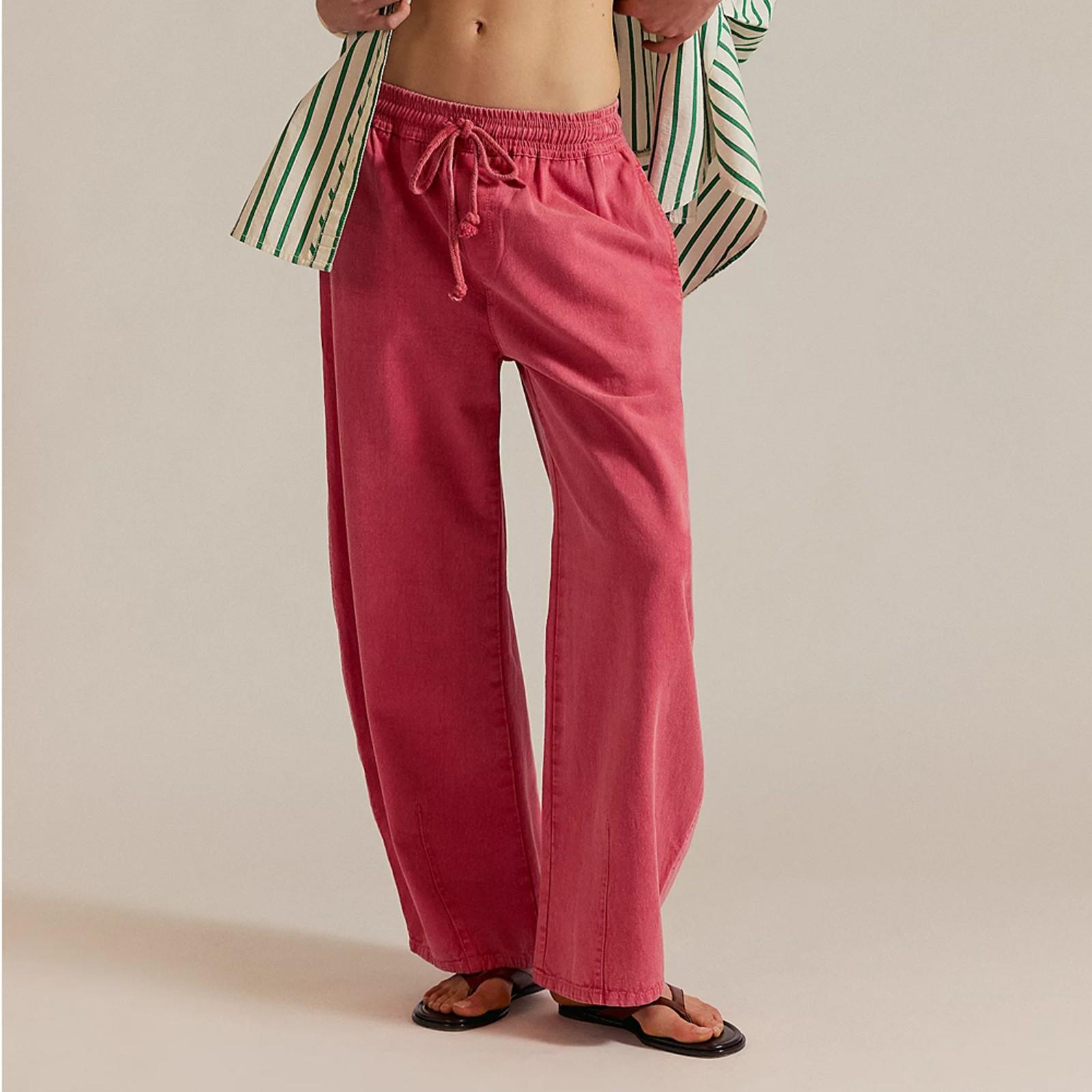 

Женские повседневные модные однотонные брюки прямого кроя с эластичной талией на кулиске и карманами L