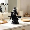 Dark Aesthetic Desk Accessory Gothic Witch On Broom Statue, 3D Printed Spooky Tabletop Figurine for Unique Gift Her Home Party, Black Halloween Decor