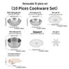 304 Stainless Steel Cookware Set: Non-Stick Maifan Stone Wok, Flat Frying Pan & Stockpot with Removable Handle