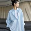 Shopping Mall Women's Clothing 1116 Spring and Autumn Versatile Loose Casual Striped Loose Large Plate Long-sleeved Shirt 1111811