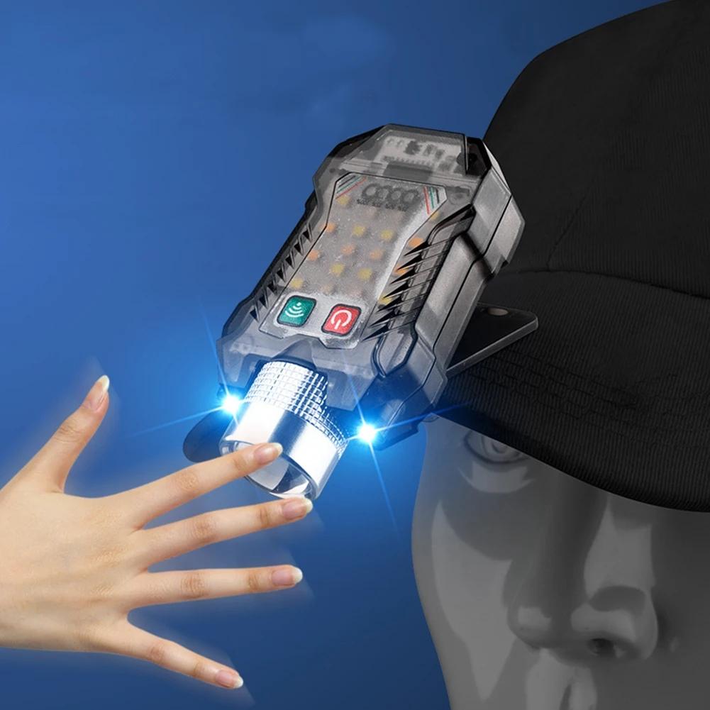 COB Hat Clip Headlight Type-C Rechargable Portable Flashlight Motion Sensor Multifunctional Headlight for Night Riding Fishing