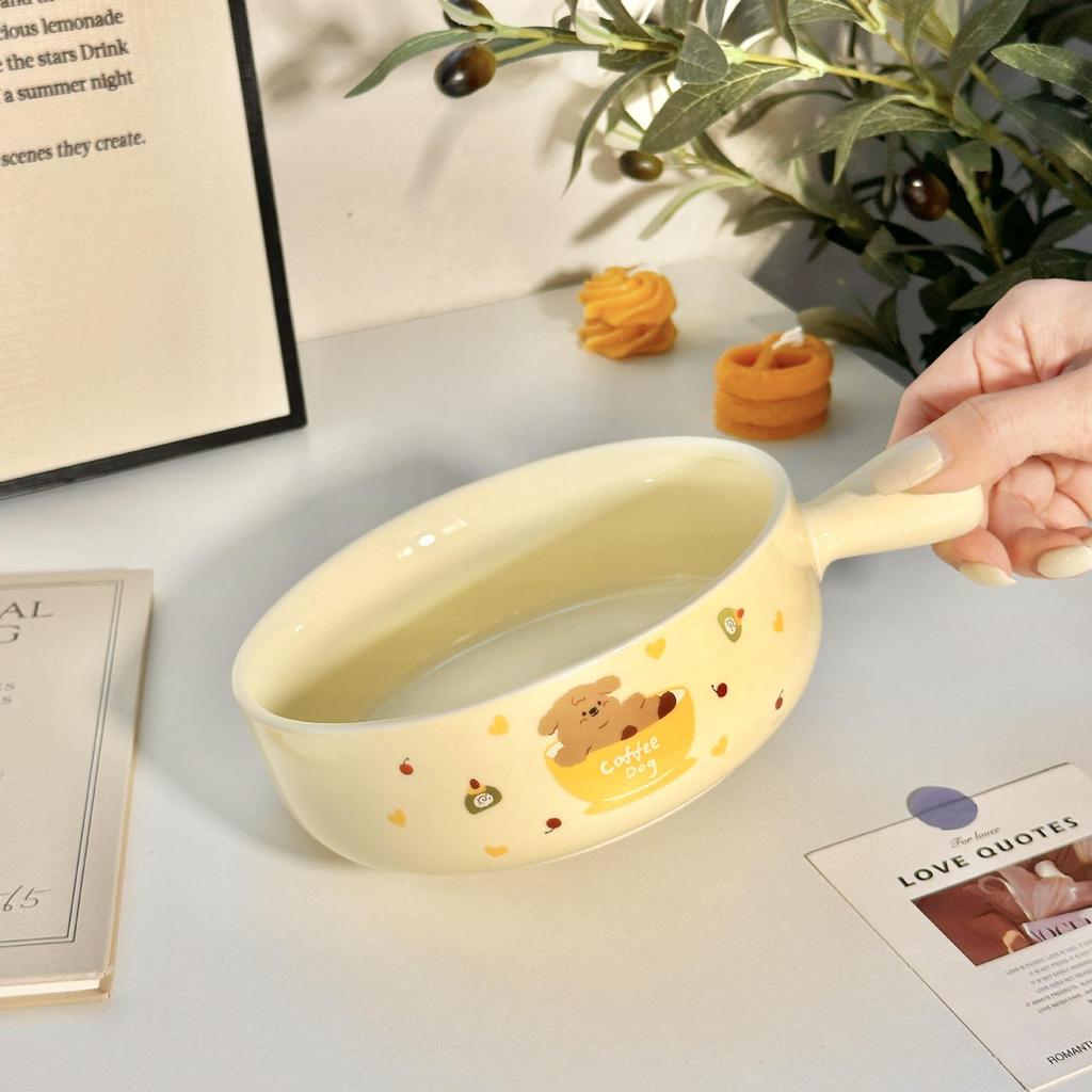 Adorable Puppy Ceramic Dessert Bowl Set, Underglaze Color, Cute Cream Handle, High Aesthetic Tableware for Girls