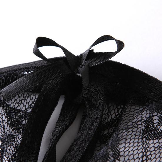 Women T-back Low Waist Open Crotch Hollow Out See-through Lace Seductive Solid Color One Size Lady Thong for Valentine's Day