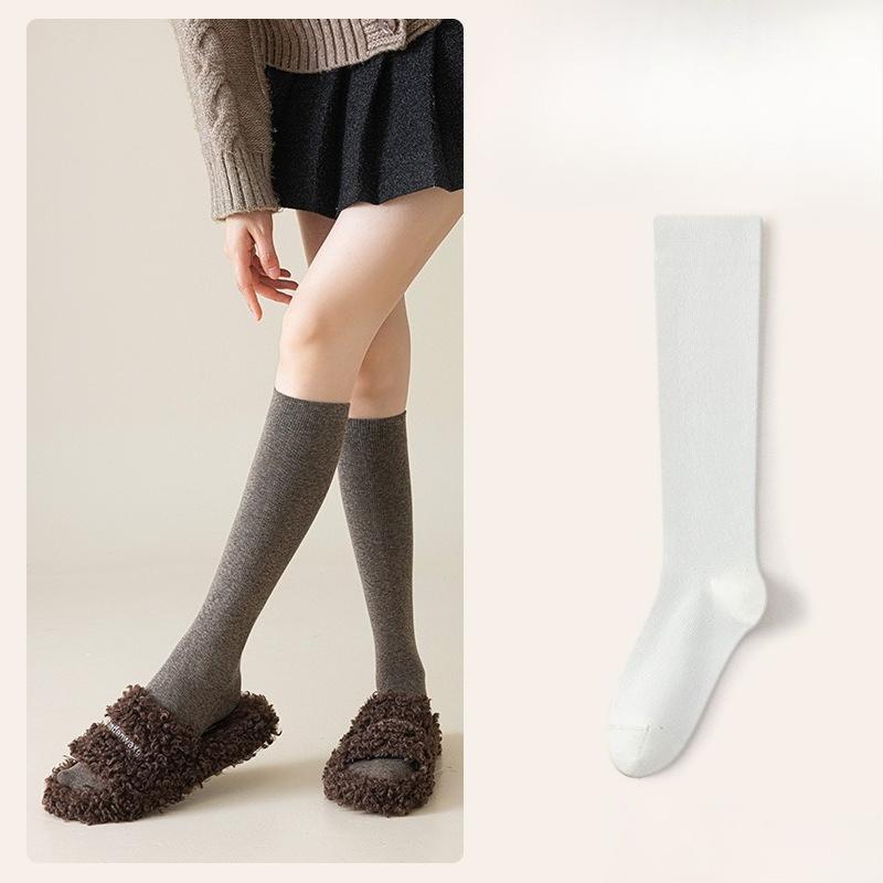 Wadenlange Socken für Damen im Frühling und Herbst, Oberschenkelhohe Socken, Einfarbige Baumwollsocken, Lange Socken