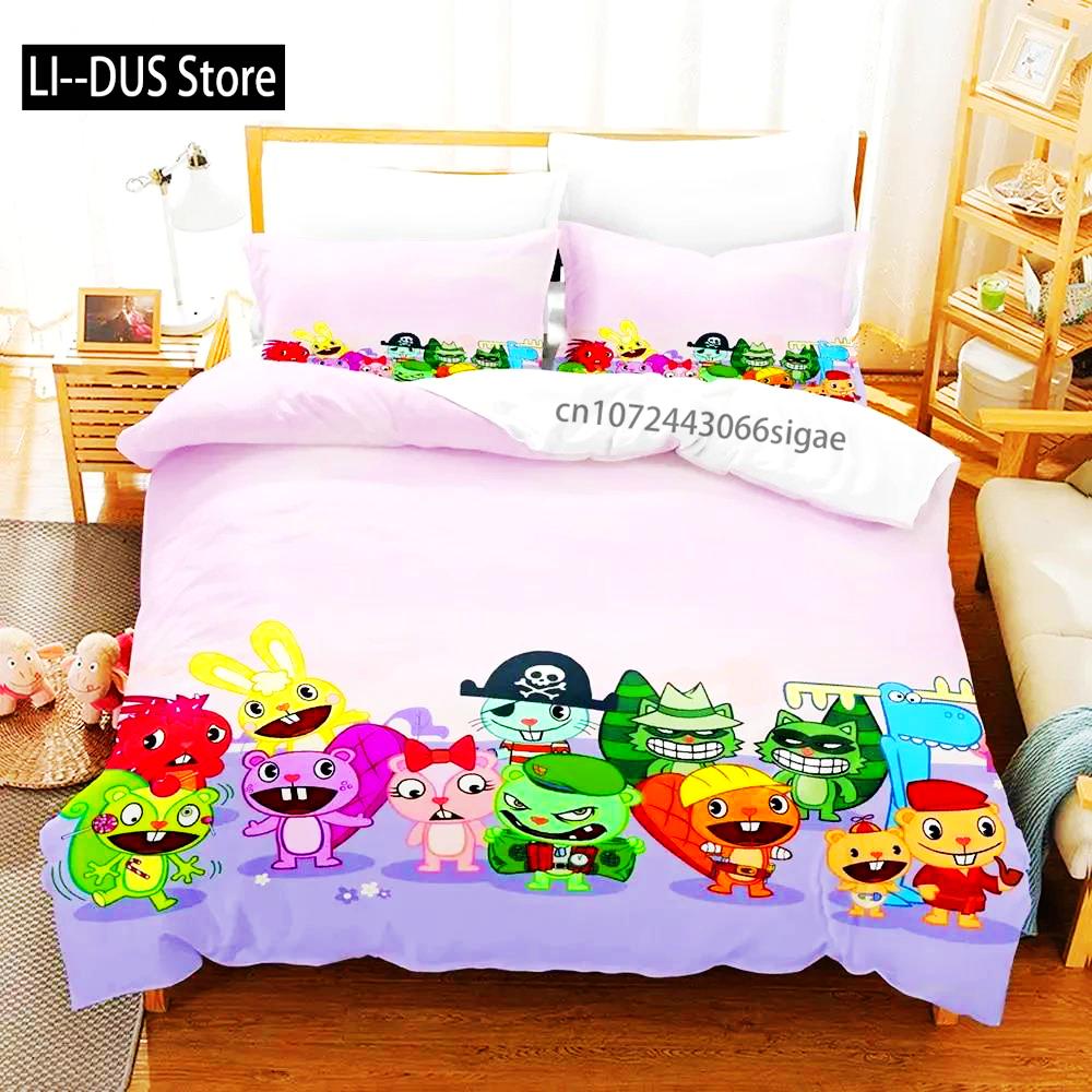Juego de Funda Nórdica de Happy Tree Friends Anime Para Habitación de Niños Individual Twin Full Queen King Size 2024 Funda de Colcha Funda de Almohada