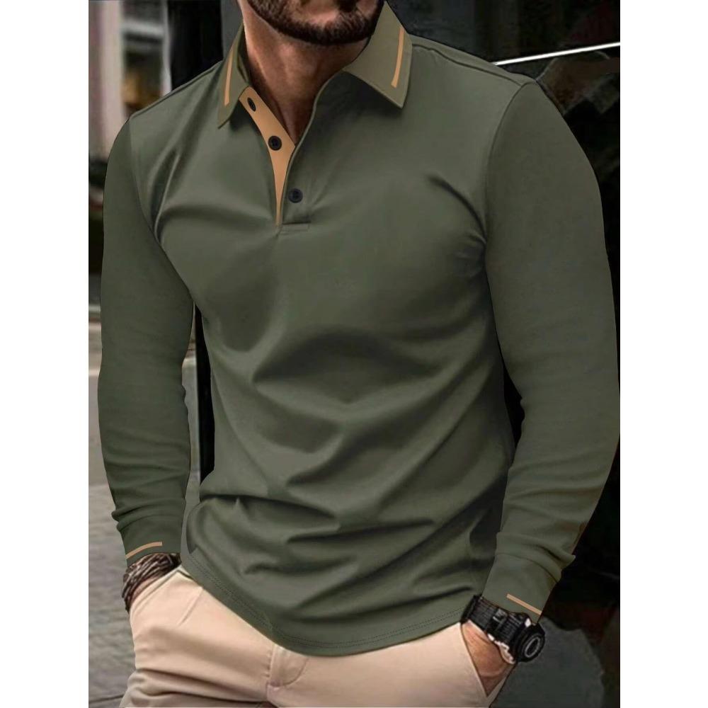 Pánské podzimní zimní polo triko s dlouhým rukávem, barevný límec, pánské business casual, golfové polo triko