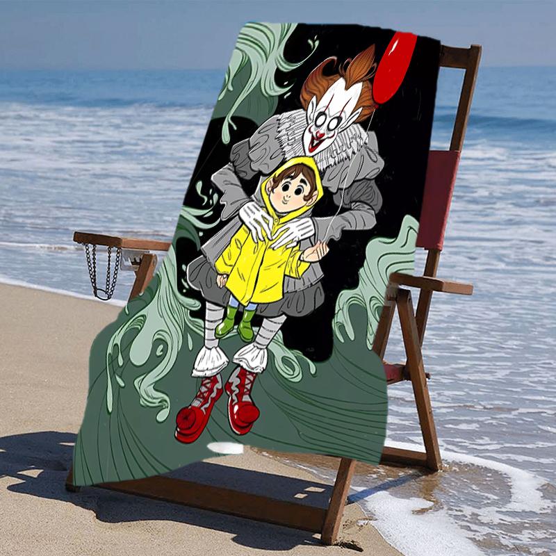 proof beach towel with a Pennywise the Dancing Clown1 pattern - soft,absorbent,quick-drying,machine washable - perfect for swimming,camping,bathing