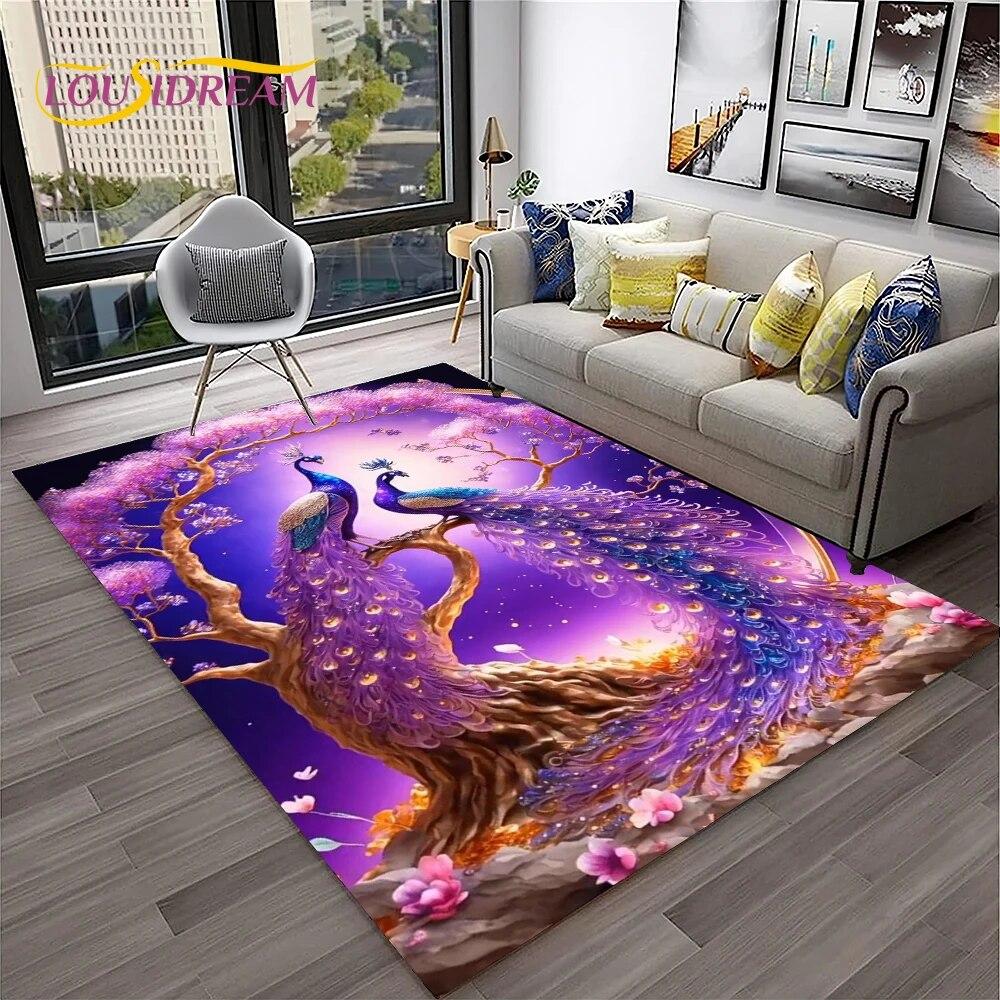 Dream Exquisite Peacock Bird Animal Koberec pro domácí obývací pokoj Ložnice Pohovka Rohožka Dekor, Koberec pro děti Neklouzavá podložka