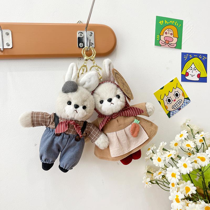 Couple Adore Rabbit Plush Toy Girl Birthday Gift Grab Machine Doll Pastoral Rabbit Backpack Pendant Keychain