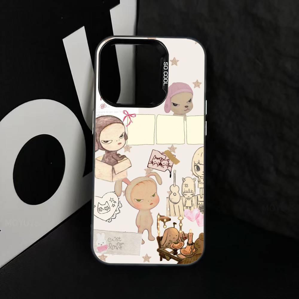 Art of Japan Y-Yoshitomo Nara Phone Case For iPhone 17,16,15,14,13,12,11 Plus,Pro Max,XS,Colored Silver Plated Inside Cover
