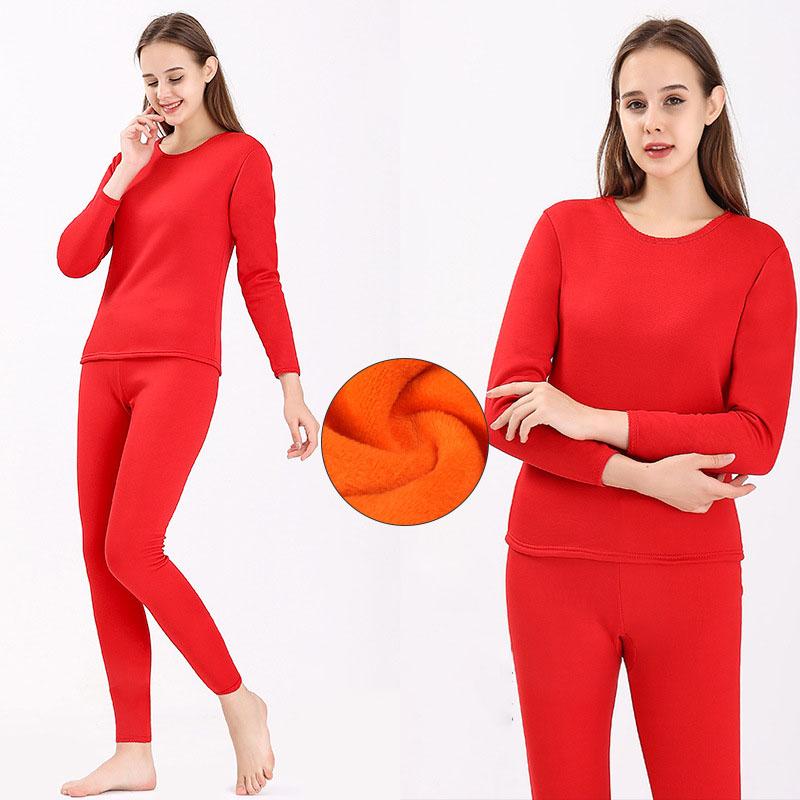 Winter Men Thermal Underwear for Women Sets Long Johns Warm Solid Soft Casual Double Faced Velvet Plush Top with Pants Thick Ski