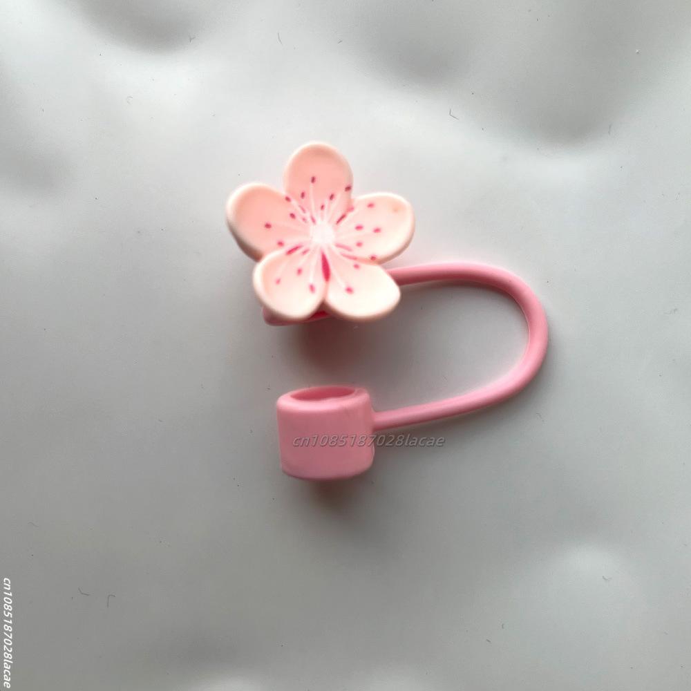 Cherry Flower Silicone Straw Cover For Stanley Cup Cute Silicone Flower Shape Drinking Dust Cap Straw Tips Cover Cup Accessories