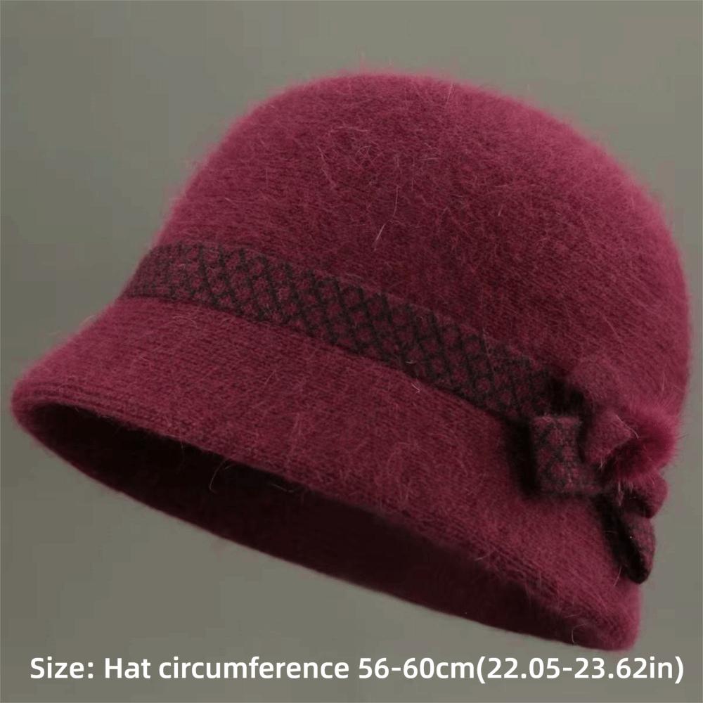 Fleece Lined Elderly Hat Soft Knit Knitted Cap Classic Style Women Bucket Hat Cold Weather