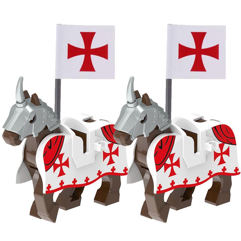 Medieval Military Castle Knight Building Blocks Riding Horse Wolf Bear Animal Vest Weapon Flag Saddle Dragon Toy Brick Gift K024