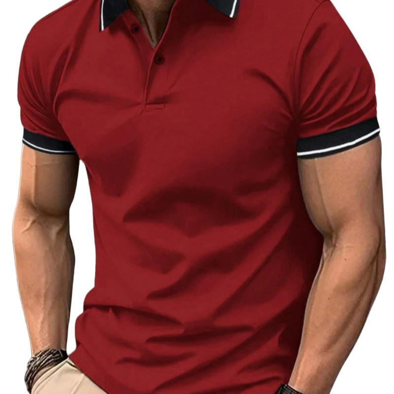 Men's Korean-Style Solid Color Pullover Polo Shirt Casual Button Short-Sleeve Lapel Top
