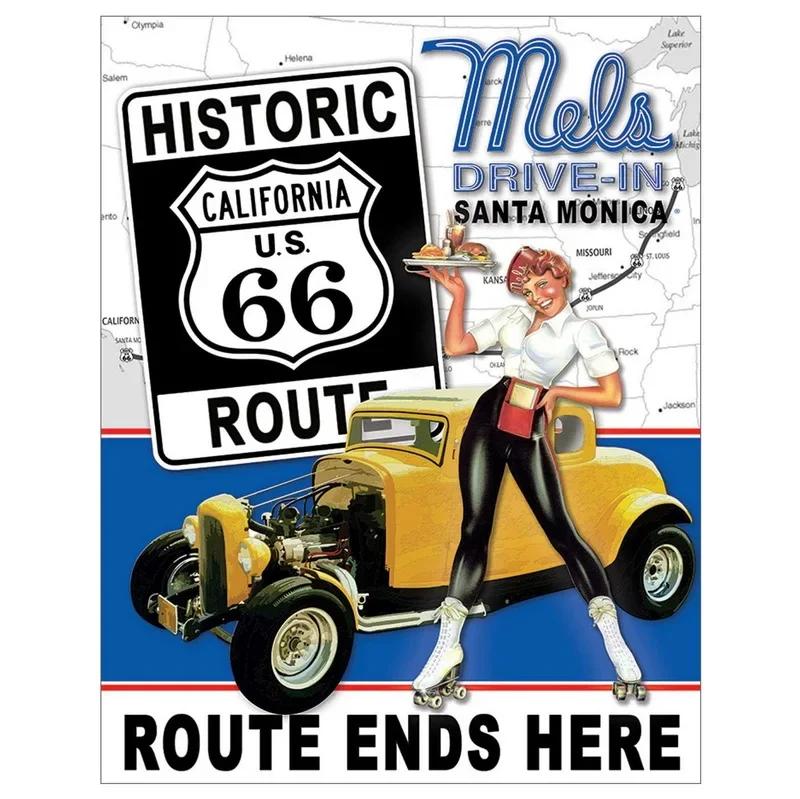 Vintage Historic Old Rout66 Tin Sign Metal Poster Wall Decor For Bar Restaurants Garage Workshop Cafe Club Plaque Man Cave Wall