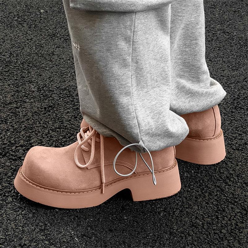 Fashion Pink Derby Men's Shoes Trendy Thick Bottom Design Style Outdoor leisure street Daily party youth shoes  Plus Size 38-48 New