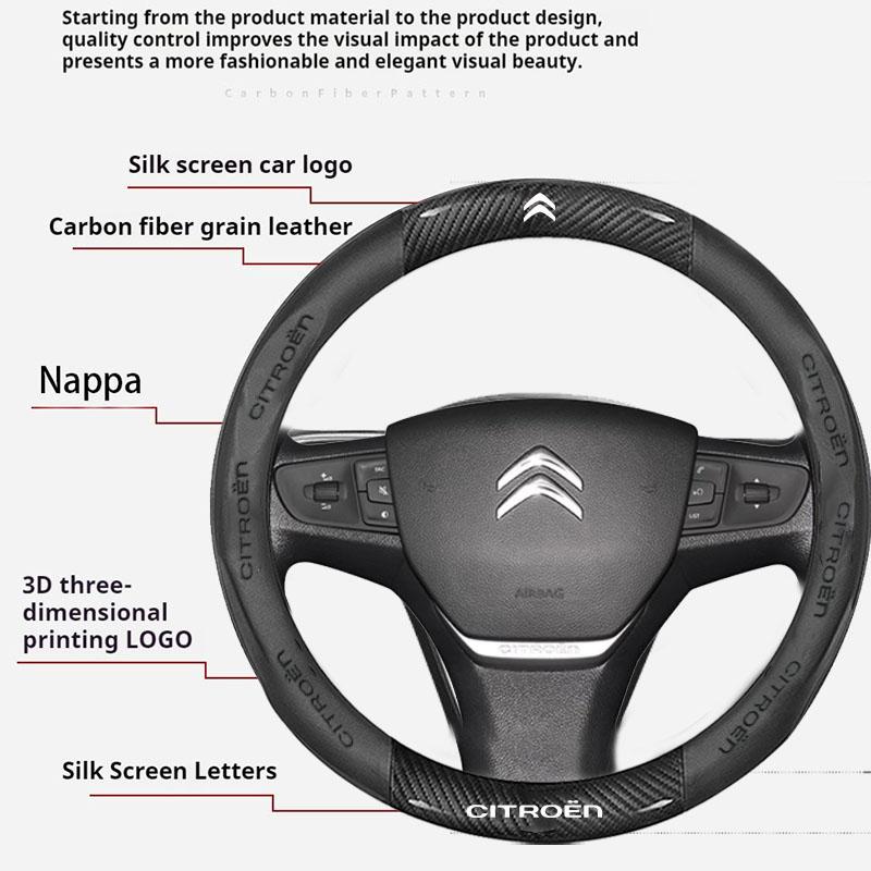 38cm Antislip leder koolstofvezel stuurwielhoes voor Citroen C1 C2 C3 C4 C5 C6 C4L Berlingo Picasso Aircross Sega Elysee